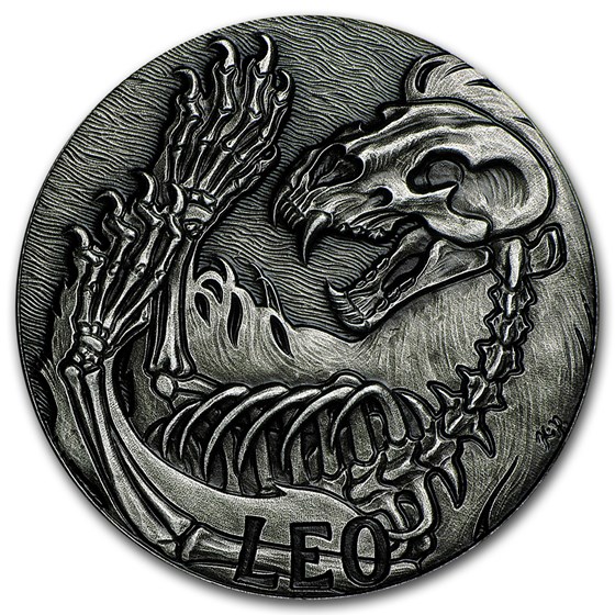 1 oz Silver Antique Round - Zodiac Skull Series (Leo) 1 oz Silver Antique Round - Zodiac Skull Series (Leo)